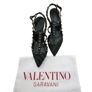 Valentino Rockstud Black Leather Zebra Ankle Strap Pumps Heels Pointed Toe 9 39